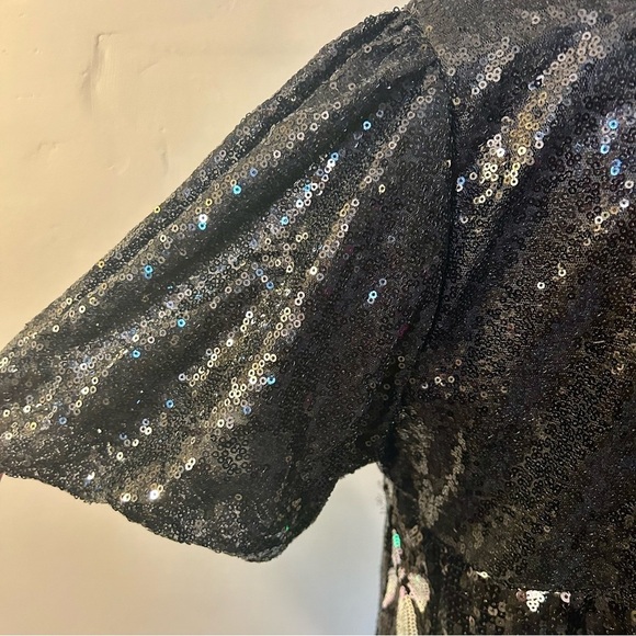 Simply Southern Sequin Puff Sleeve Bow Dress Black White Size Large - Picture 11 of 12